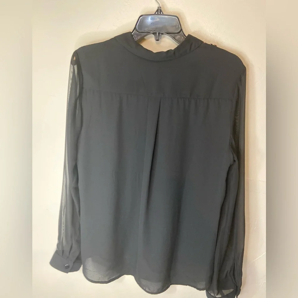 Roz & Ali~Sheer Black Fabric~Crushed Velvet Floral Design~Long Sleeves~Size S - Picture 9 of 10